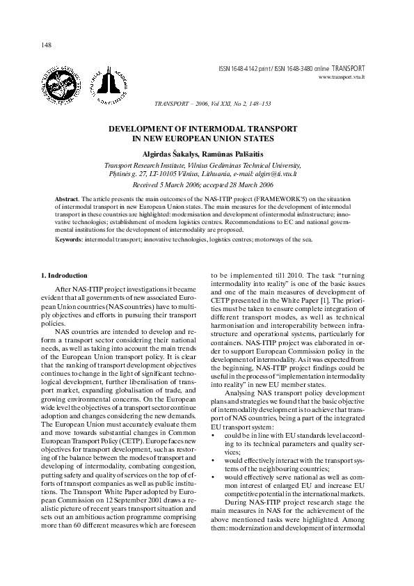 (PDF) Development of Intermodal Transport in New European Union States