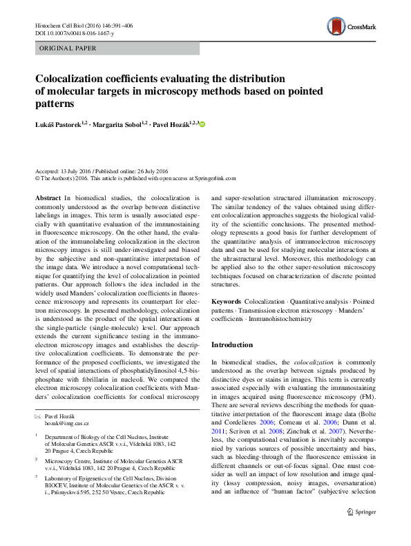 (PDF) Colocalization coefficients evaluating the distribution of ...
