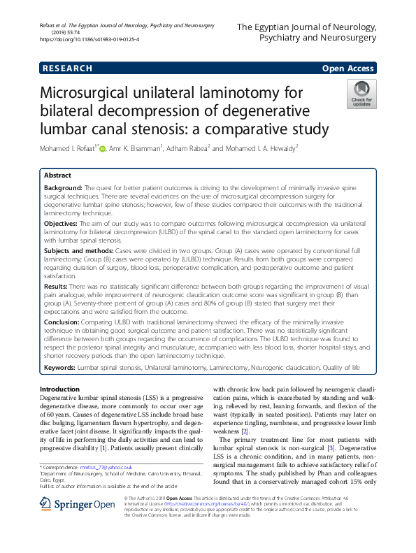 (PDF) Microsurgical unilateral laminotomy for bilateral decompression ...