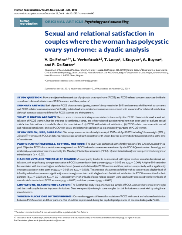 (PDF) Sexual and relational satisfaction in couples where the woman has ...