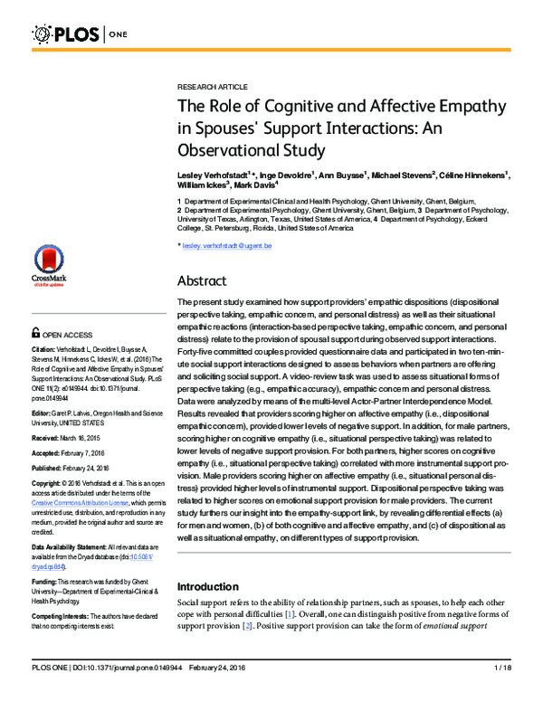 (PDF) The Role of Cognitive and Affective Empathy in Spouses' Support ...