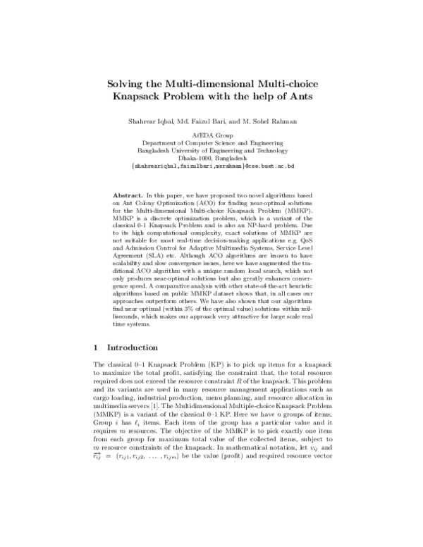(PDF) Solving the Multidimensional Multi-choice Knapsack Problem with ...