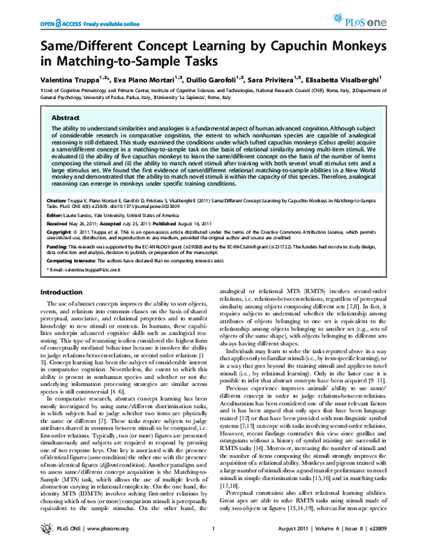 (PDF) Same/Different Concept Learning by Capuchin Monkeys in Matching ...