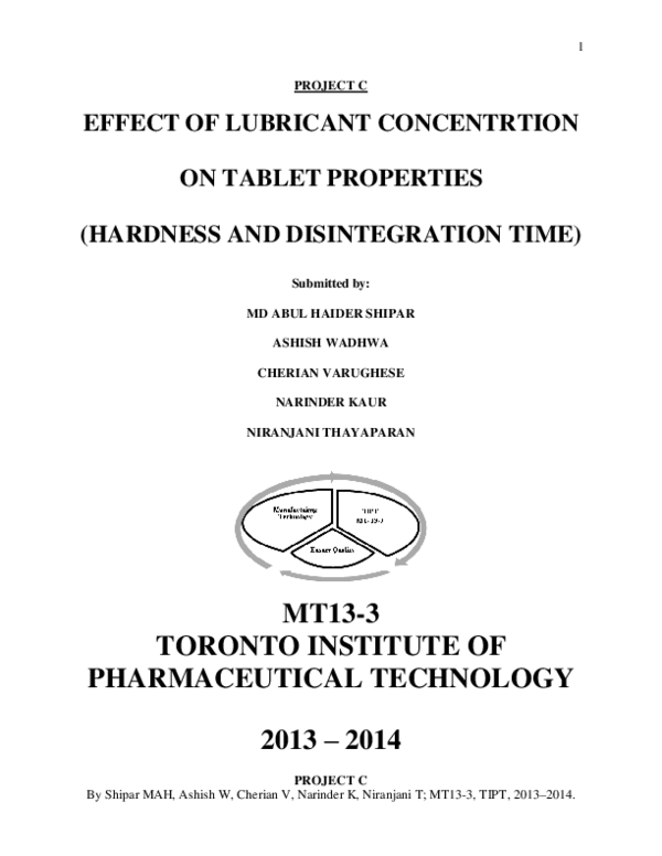 (PDF) Effect of Lubricant Concentrtion on Tablet Properties (Hardness
