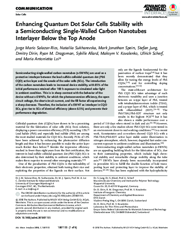 (PDF) Enhancing Quantum Dot Solar Cells Stability with a Semiconducting ...