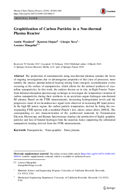(PDF) Graphitization of Carbon Particles in a Non-thermal Plasma Reactor