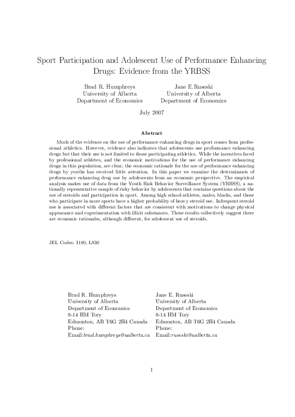 (PDF) Sport Participation and Adolescent Use of Performance Enhancing ...