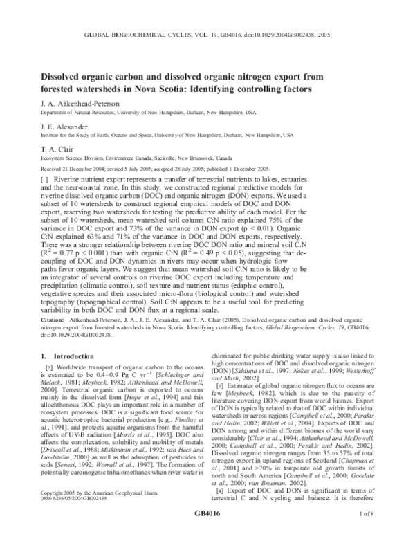 (PDF) Dissolved organic carbon and dissolved organic nitrogen export ...