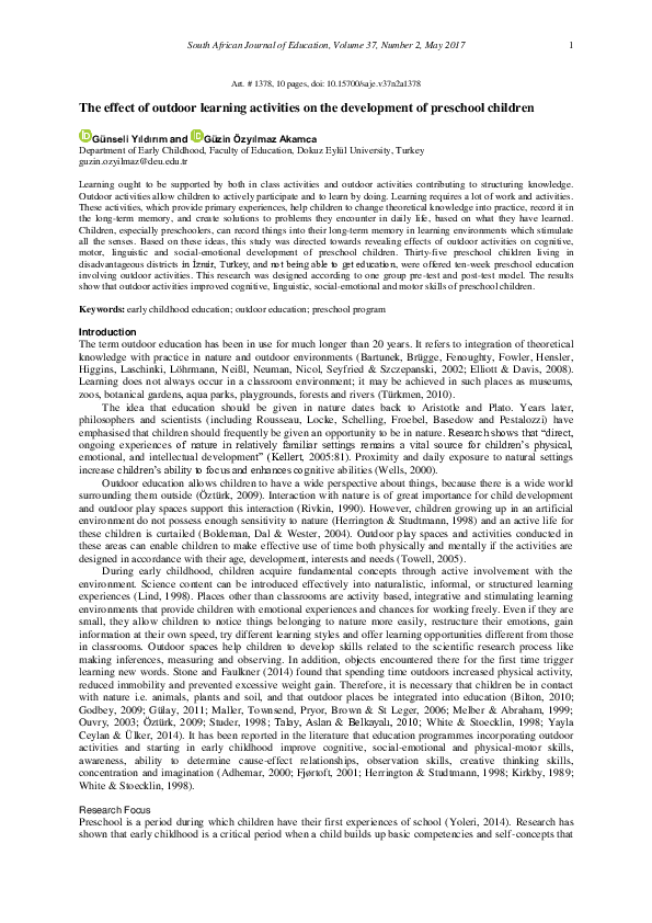 (PDF) The effect of outdoor learning activities on the development of ...