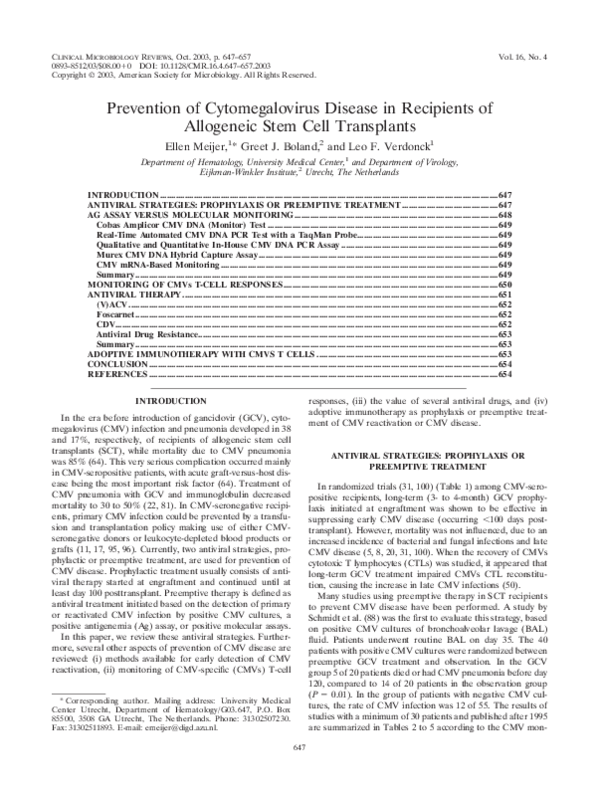 (PDF) Prevention of Cytomegalovirus Disease in Recipients of Solid ...