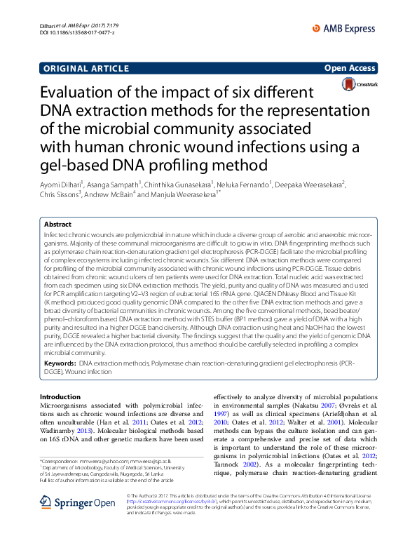 (PDF) Evaluation of the impact of six different DNA extraction methods ...