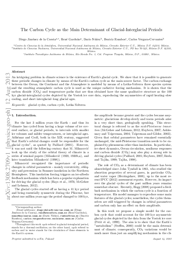 The Carbon Cycle as the Main Determinant of Glacial-Interglacial Periods