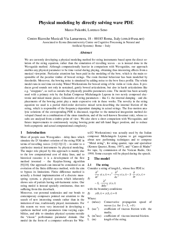 (PDF) Physical modeling by directly solving wave PDE