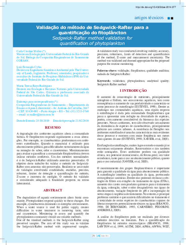 (PDF) Validação do método de Sedgwick-Rafter para a quantificação do ...