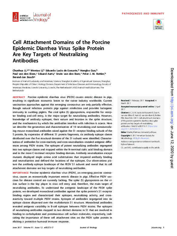 (PDF) Cell Attachment Domains of the Porcine Epidemic Diarrhea Virus ...