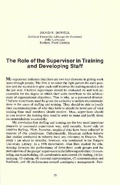 (PDF) The role of the supervisor in training and developing staff