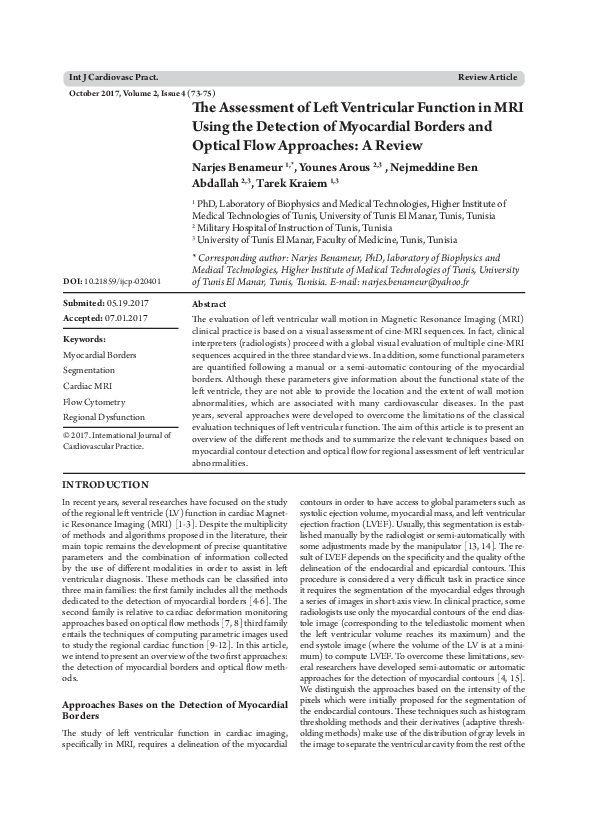 (PDF) The Assessment of left ventricular Function in MRI using the ...
