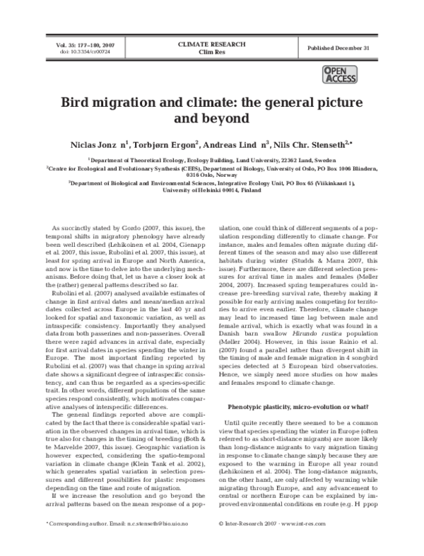 (PDF) Bird migration and climate: the general picture and beyond