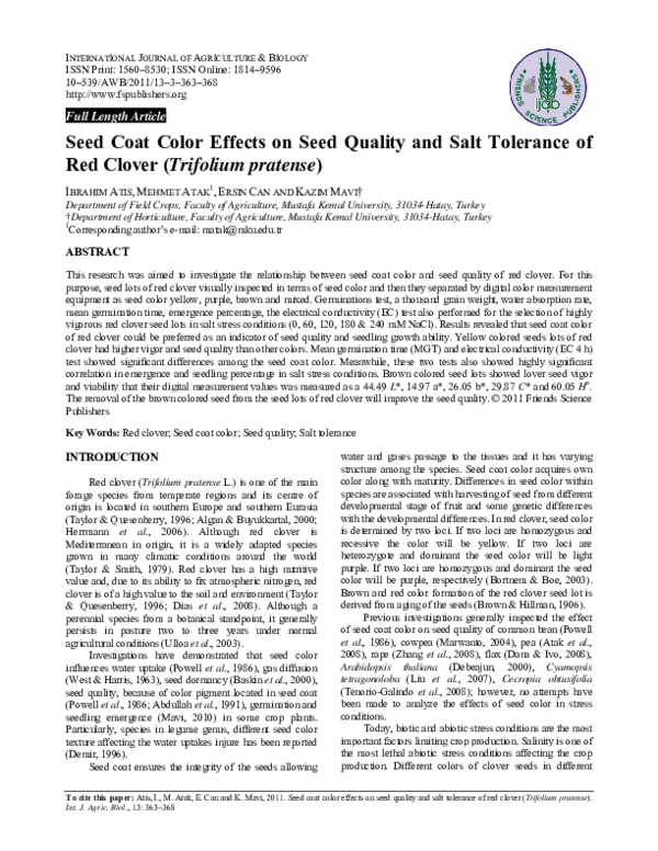 (PDF) Seed Coat Color Effects on Seed Quality and Salt Tolerance of Red ...