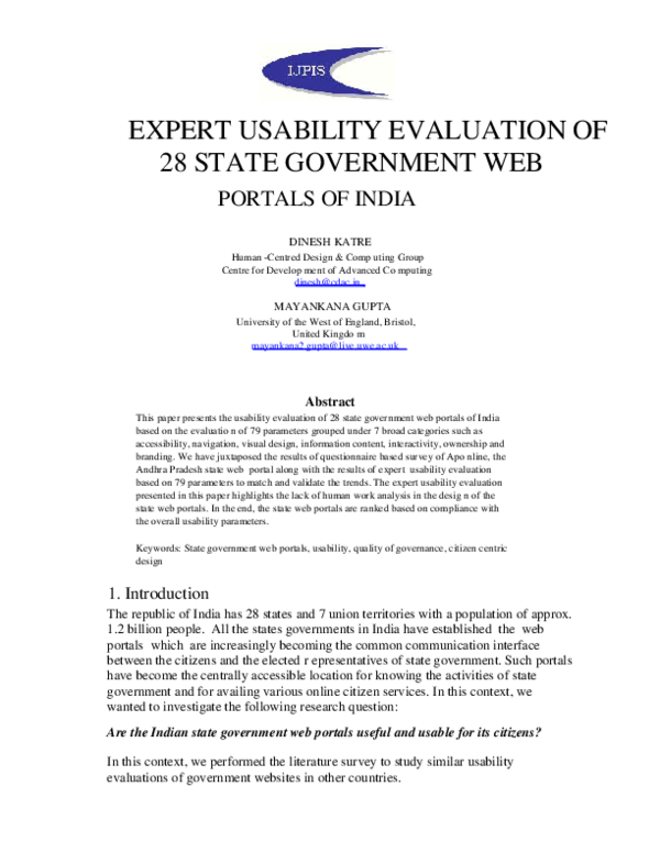 (PDF) Expert Usability Evaluation of 28 State Government Web Portals of ...