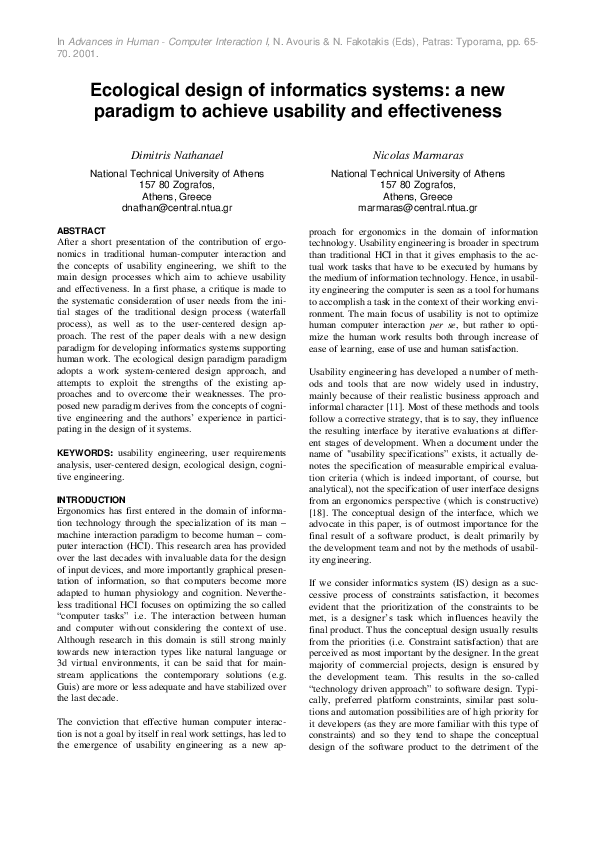 (PDF) Ecological design of informatics systems: a new paradigm to ...