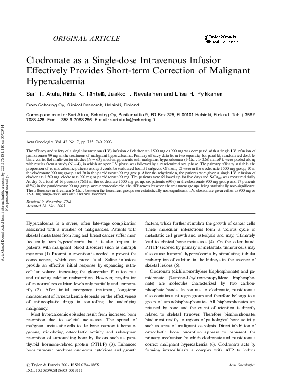 (PDF) Clodronate as a Single-dose Intravenous Infusion Effectively ...