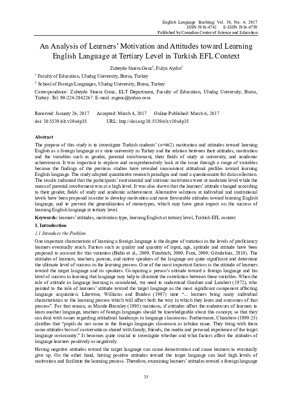 (PDF) An Analysis of Learners’ Motivation and Attitudes toward Learning ...