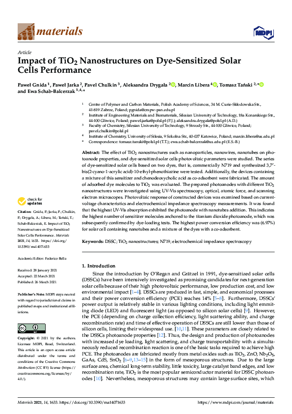 (PDF) Impact of TiO2 Nanostructures on Dye-Sensitized Solar Cells ...