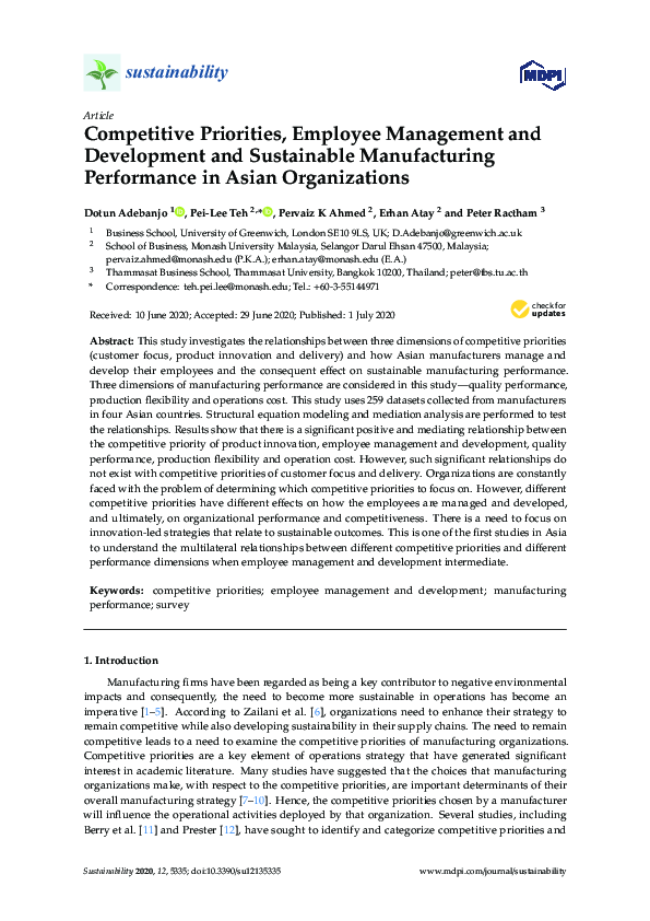 (PDF) Competitive Priorities, Employee Management and Development and ...