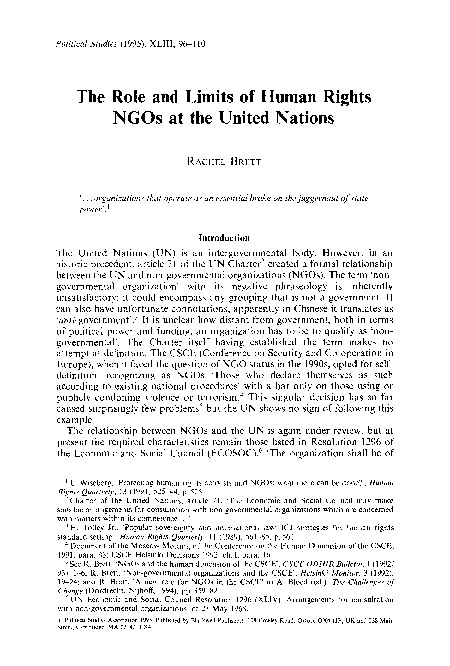 (PDF) The Role and Limits of Human Rights NGOs at the United Nations