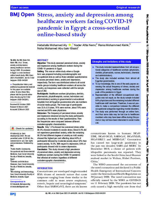 (PDF) Stress, anxiety and depression among healthcare workers facing ...