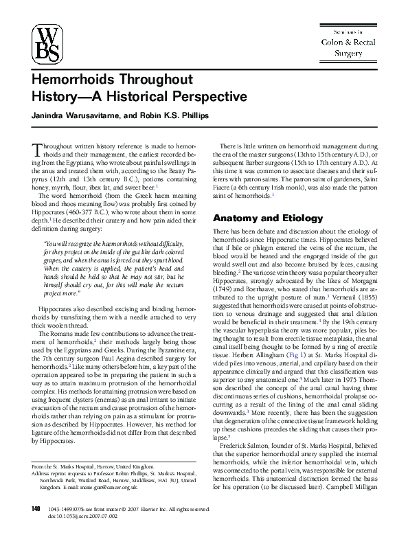 (PDF) Hemorrhoids Throughout History—A Historical Perspective