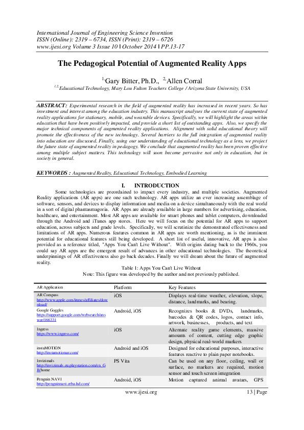 (PDF) The Pedagogical Potential of Augmented Reality Apps