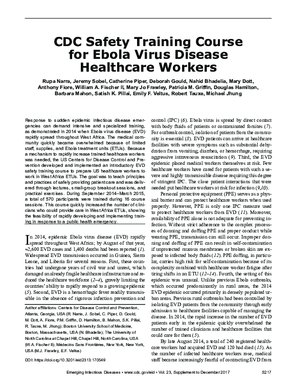 (PDF) CDC Safety Training Course for Ebola Virus Disease Healthcare Workers