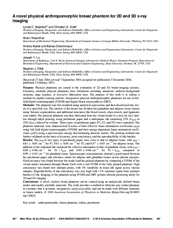 (PDF) A novel physical anthropomorphic breast phantom for 2D and 3D x ...
