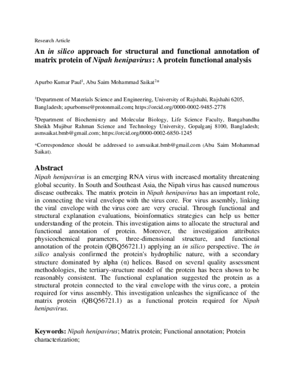 (PDF) An in silico approach for structural and functional annotation of ...