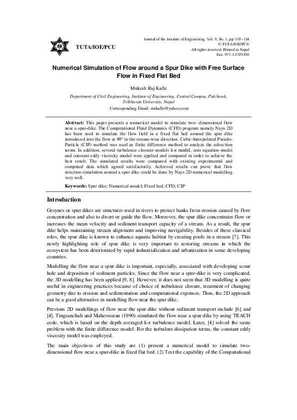(PDF) Numerical Simulation of Flow around a Spur Dike with Free Surface ...