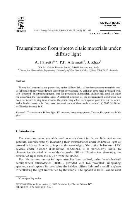 (PDF) Transmittance from photovoltaic materials under diffuse light