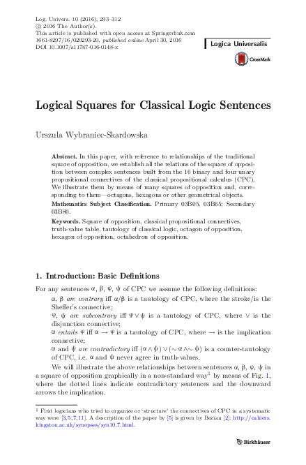 (PDF) Logical Squares for Classical Logic Sentences