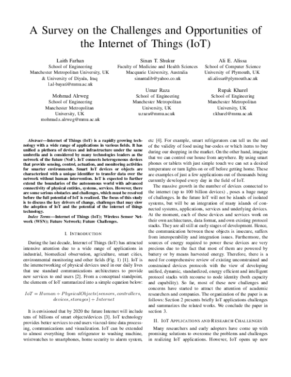 (PDF) A Survey on the Challenges and Opportunities of the Internet of ...