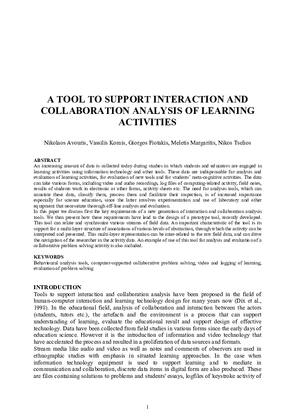 (PDF) A tool to support Interaction and Collaboration Analysis of ...
