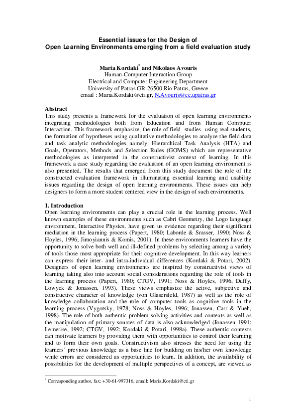(PDF) Essential issues for the Design of Open Learning Environments ...