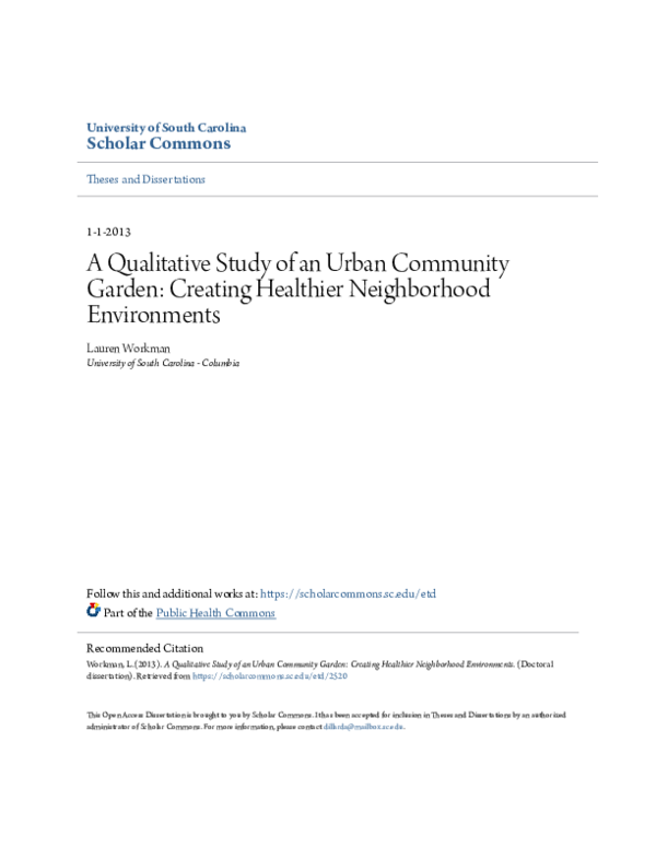(PDF) A Qualitative Study of an Urban Community Garden: Creating ...
