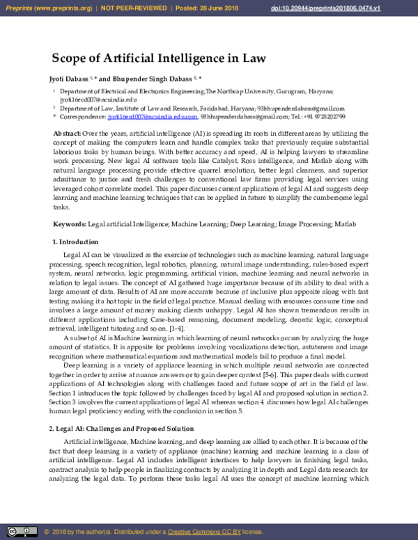 (PDF) Scope of Artificial Intelligence in Law