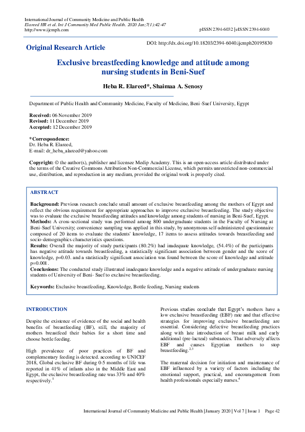 (PDF) Exclusive breastfeeding knowledge and attitude among nursing ...