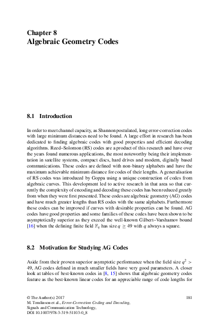 (PDF) Algebraic Geometry Codes
