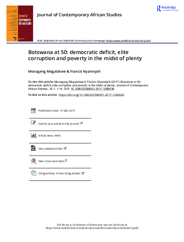 (PDF) Botswana at 50: democratic deficit, elite corruption and poverty ...