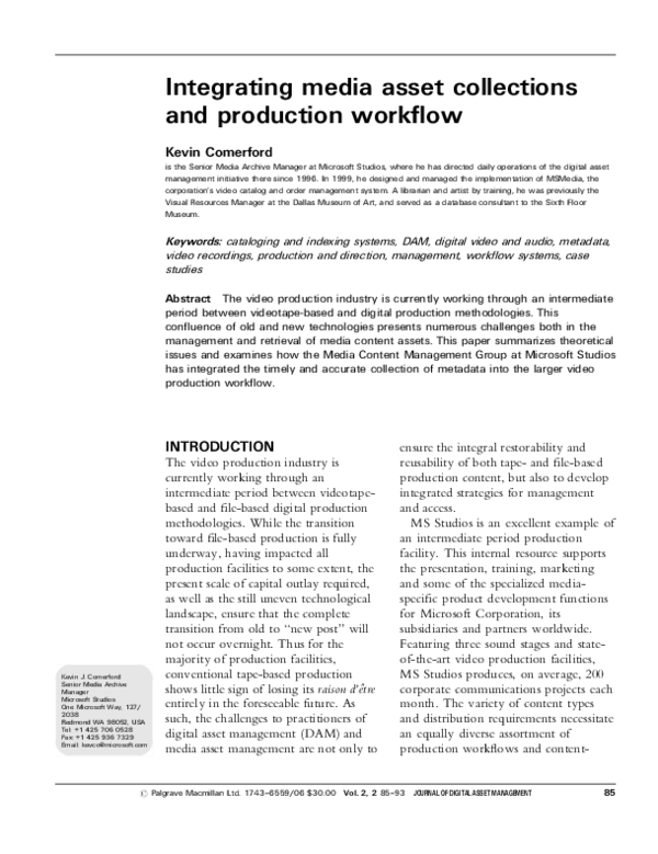 (PDF) Integrating media asset collections and production workflow