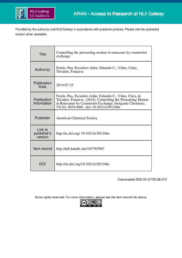 (PDF) Controlling the Pirouetting Motion in Rotaxanes by Counterion