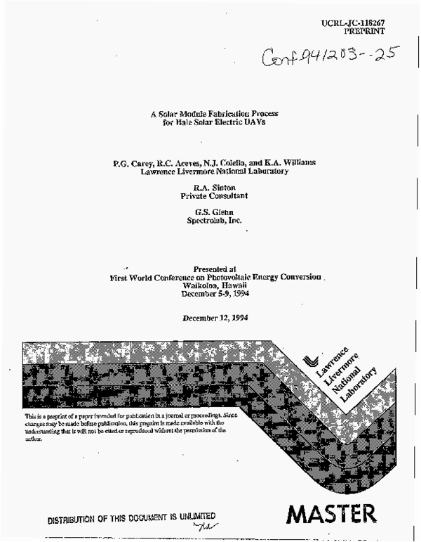 (PDF) A solar module fabrication process for HALE solar electric UAVs
